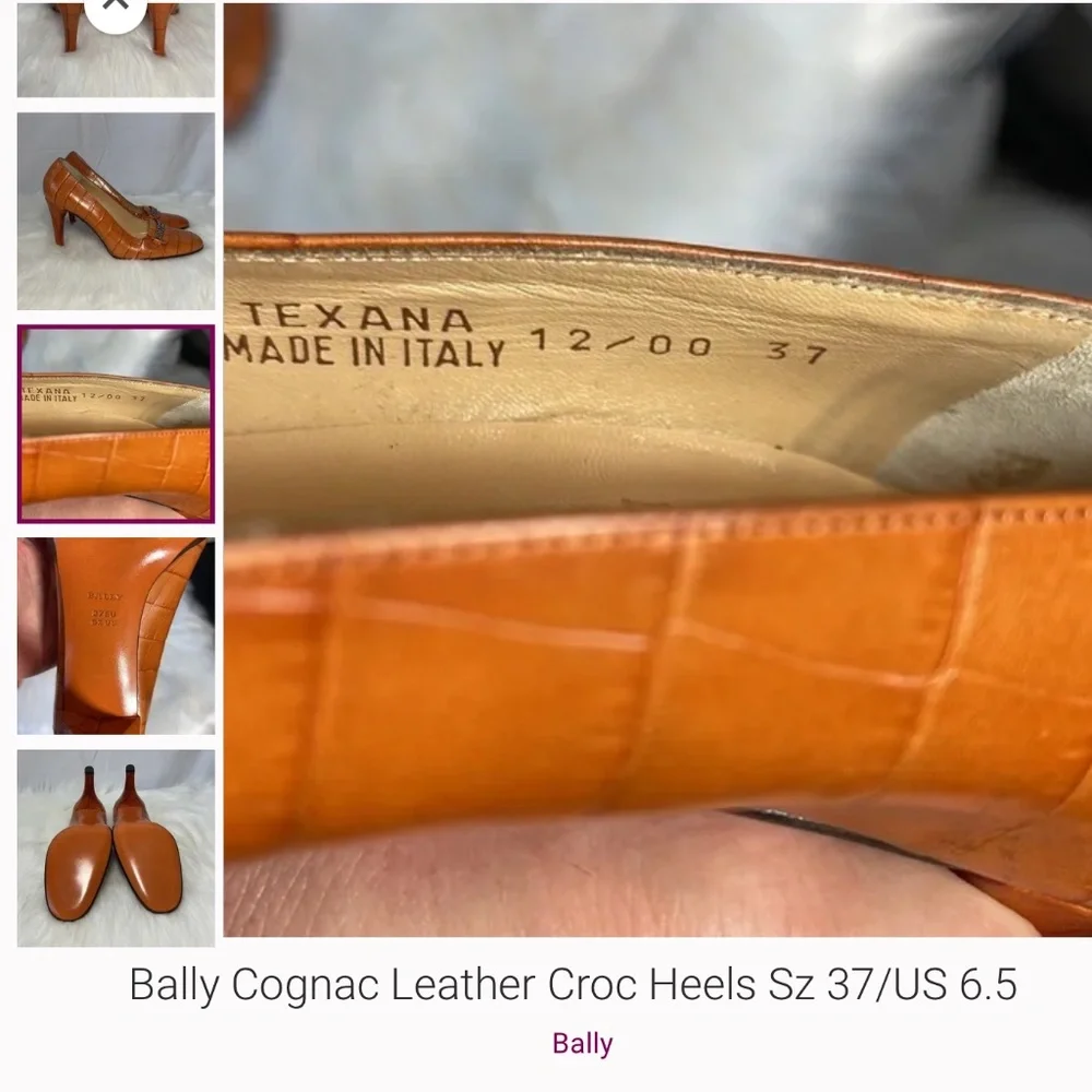 Bally Cognac Leather Croc Heels Sz 37/US 6.5